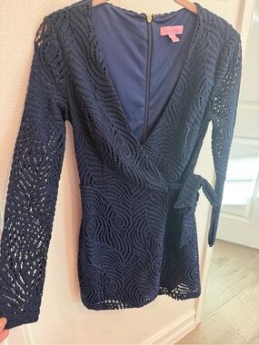 Lilly Navy Lace Wrap Dress/Romper
